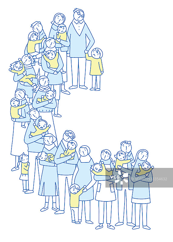 父母们排队，面露担忧地抱着孩子们图片素材