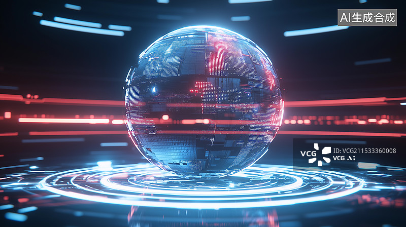 【AI数字艺术】互联网科技风格海报——发光的星球全息投影图片素材