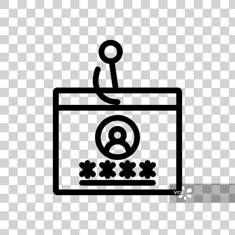 密码钓鱼线条图标，独立于白色背景图片素材