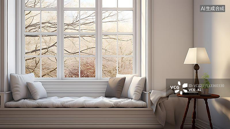 【AI数字艺术】室内飘窗窗台和抱枕图片素材
