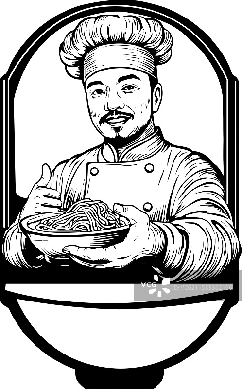 高清版画风拉面厨师插画图片素材