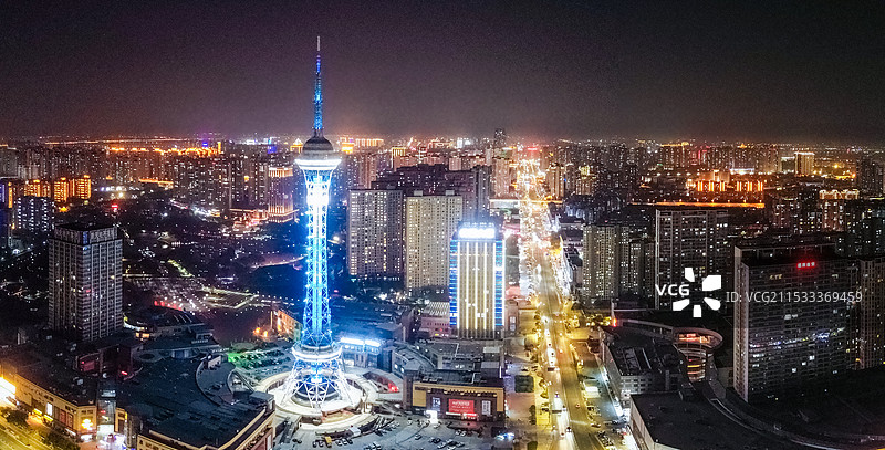 常州 武进市民广场夜景 凤凰谷 花园街 人保大厦 航拍图片素材