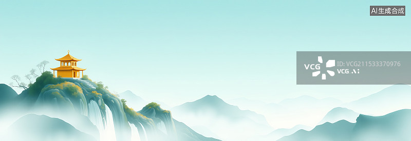 【AI数字艺术】禅意水墨山水画卷图片素材