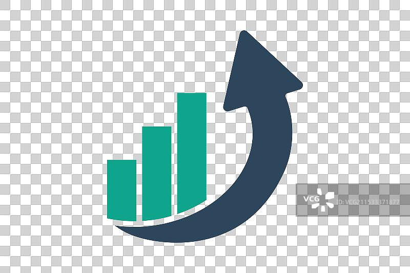 趋势图标，实心图标风格，带上升箭头的图表图片素材