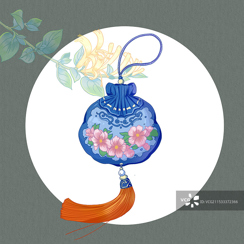 非遗刺绣香囊插画图片素材