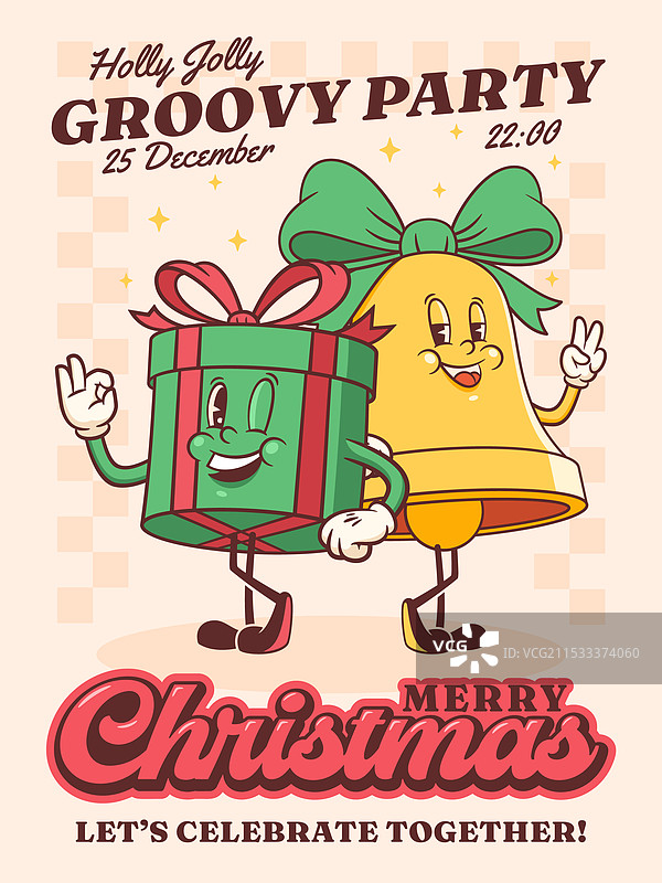 圣诞节时髦的圣诞老人、铃铛声和礼品盒图片素材