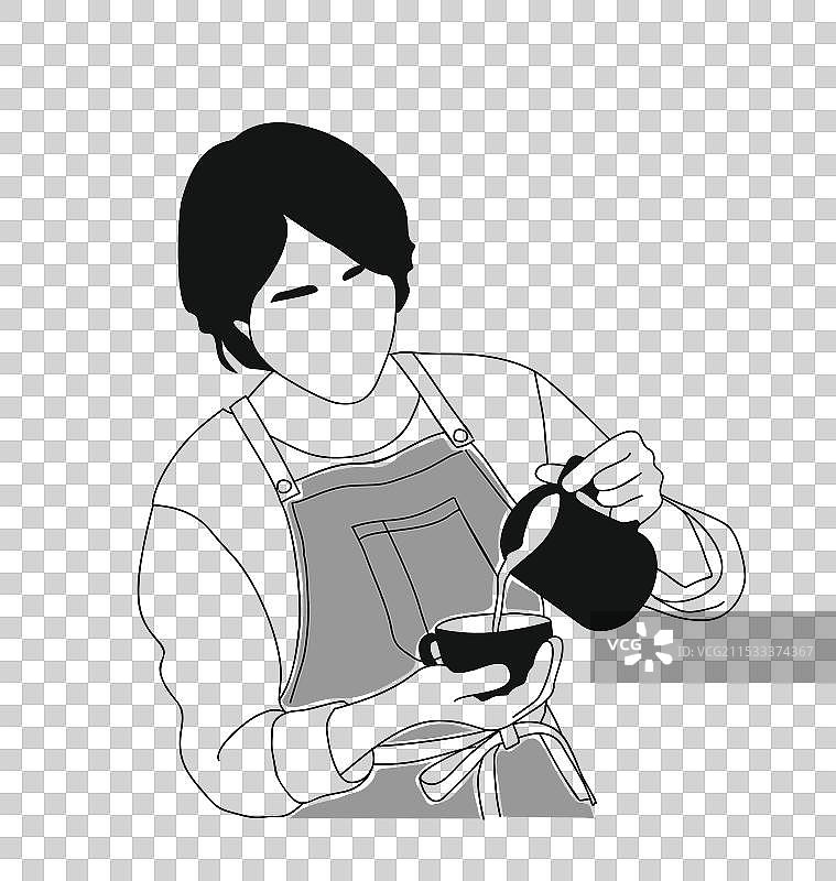 年轻女孩咖啡师制作拿铁艺术图片素材