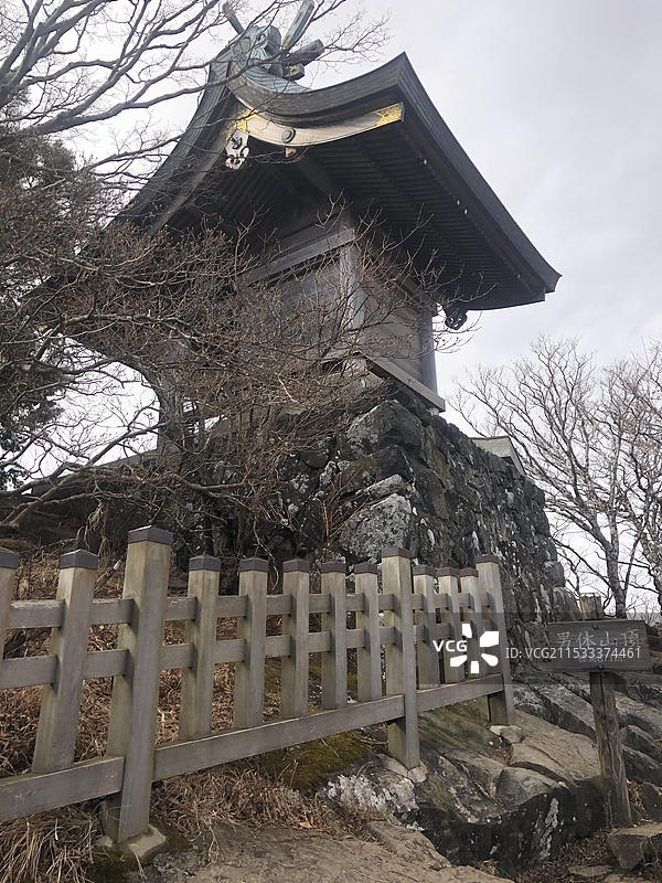 日本茨城县新年筑波山神社与筑波山景色图片素材
