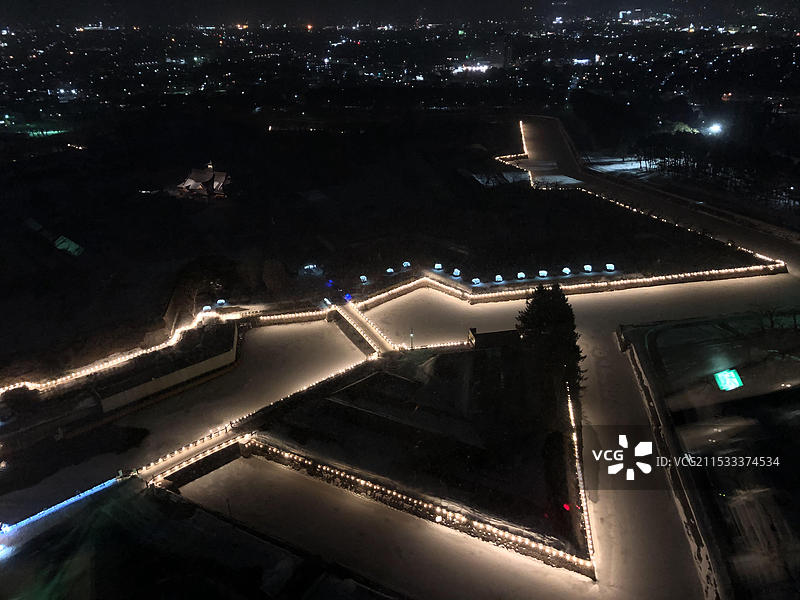 日本北海道函馆五棱郭夜景图片素材