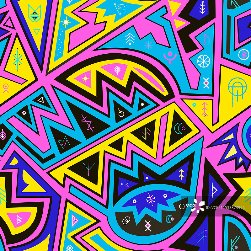 民族几何部落符文无缝图案图片素材