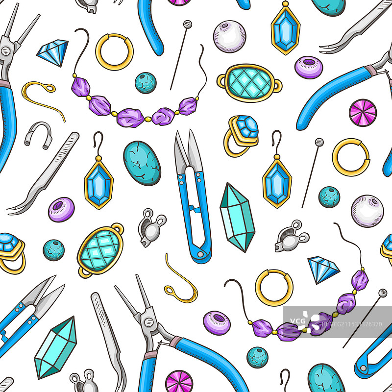 手工制作的无缝图案，包含工具和珠宝图片素材