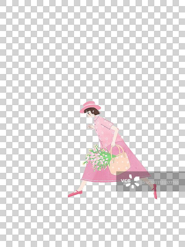 提花篮的少女图片素材