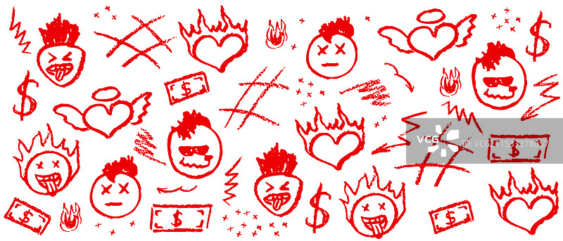 红色蜡笔绘制的涂鸦元素图片素材