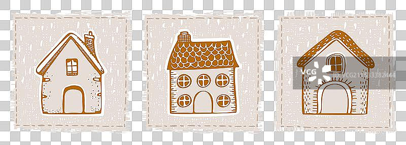 奇幻的雪地小屋门图标集图片素材