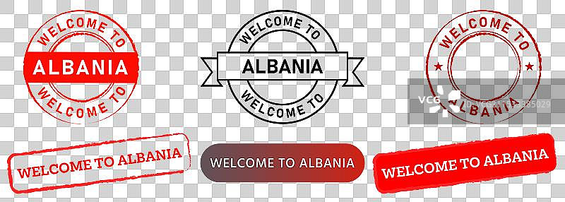 欢迎来到阿尔巴尼亚邮票红色徽章符号旅游图片素材