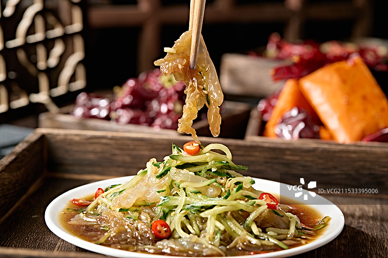 老醋拌黄瓜丝拌海蜇皮图片素材