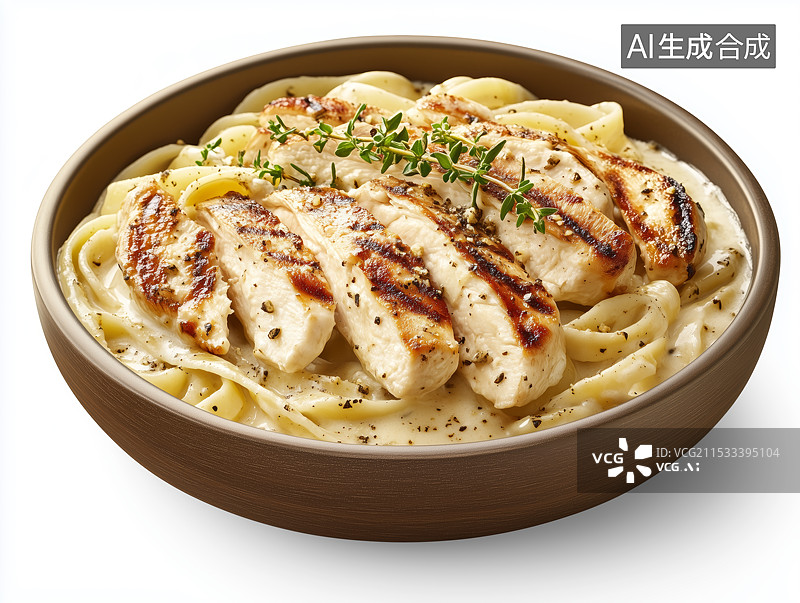 【AI数字艺术】意式风味烤鸡胸肉配意面图片素材