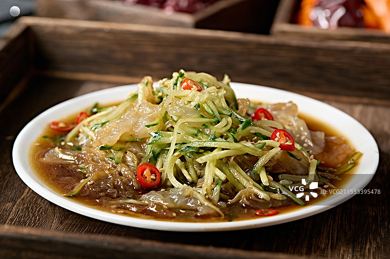 老醋拌黄瓜丝拌海蜇皮图片素材