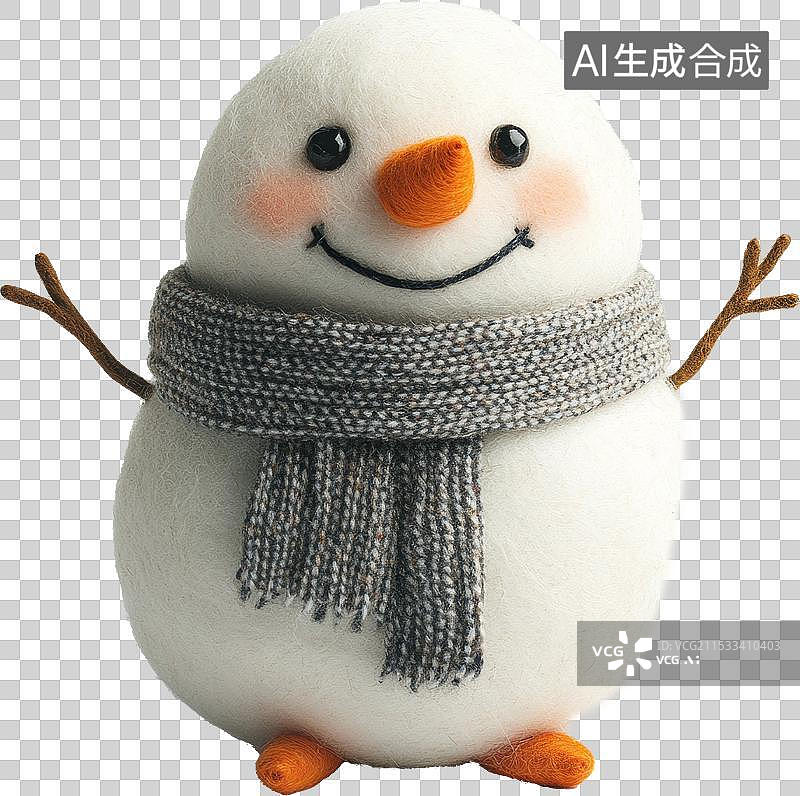 【AI数字艺术】羊毛毡风格的冬日小雪人带着围巾和帽子图片素材