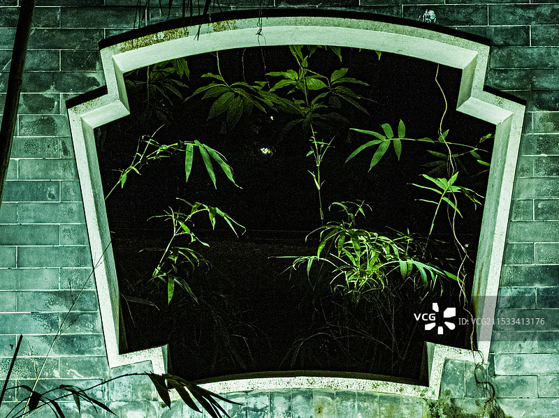 古窗竹画图片素材