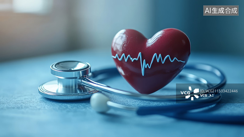 【AI数字艺术】听诊器和心脏模型疾病医疗背景图片素材