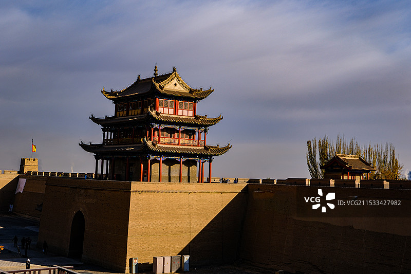 中国甘肃嘉峪关市，嘉峪关城楼，嘉峪关光化门，嘉峪关柔远门，会极门，城墙，长城，万里长城西端起点图片素材
