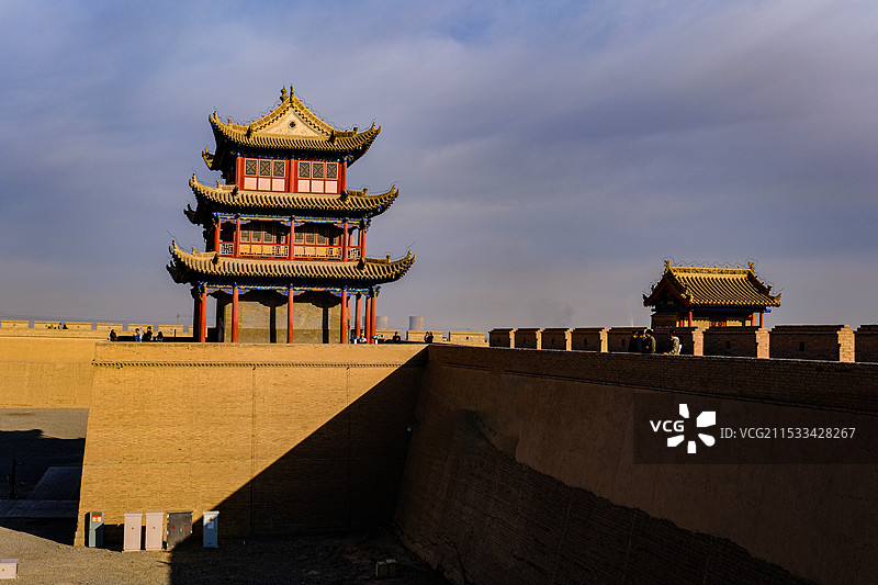 中国甘肃嘉峪关市，嘉峪关城楼，嘉峪关光化门，嘉峪关柔远门，会极门，城墙，长城，万里长城西端起点图片素材