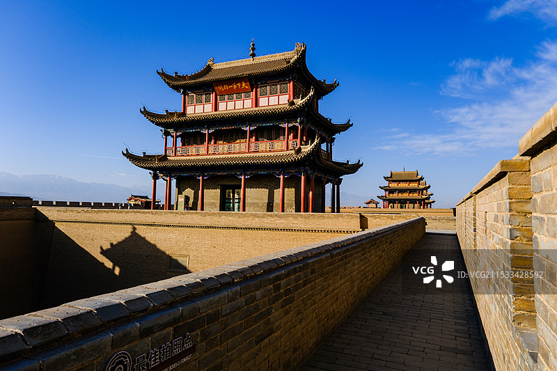 中国甘肃嘉峪关市，嘉峪关城楼，嘉峪关光化门，嘉峪关柔远门，会极门，城墙，长城，游击将军府图片素材