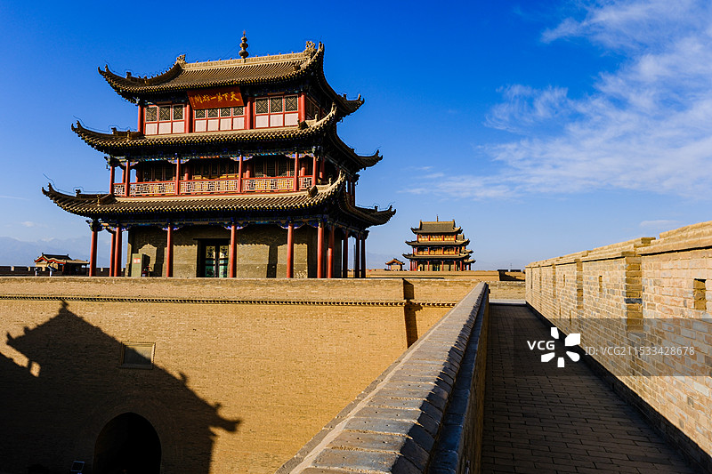 中国甘肃嘉峪关市，嘉峪关城楼，嘉峪关光化门，嘉峪关柔远门，会极门，城墙，长城，游击将军府图片素材