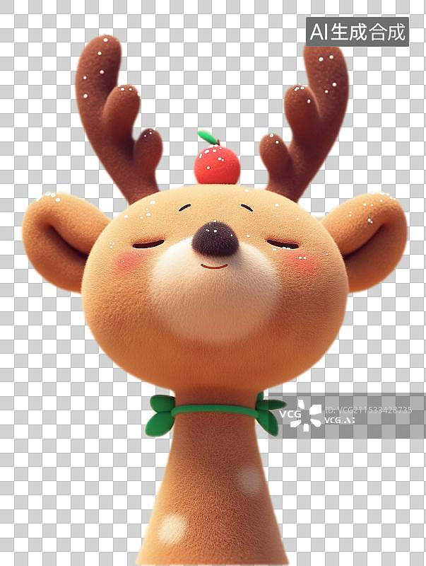 【AI数字艺术】3D 毛毡麋鹿现于冬季寒林，鹿角似枝，毛绒可爱，驯良如精灵，瑞兽之姿伴雪花，尽显森林野趣。图片素材