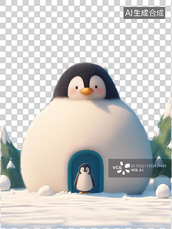 【AI数字艺术】3D 毛毡企鹅，黑羽白腹，圆身短翼，憨态摇摆于冰雪极地。群居萌物，尽显耐寒特性，可爱至极。图片素材