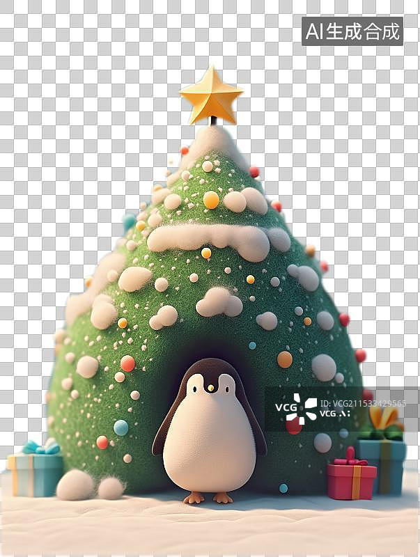 【AI数字艺术】3D 毛毡企鹅，黑羽白腹，圆身短翼，憨态摇摆于冰雪极地。群居萌物，尽显耐寒特性，可爱至极。图片素材