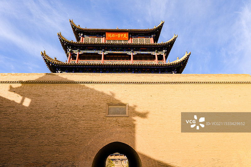 中国甘肃嘉峪关市，嘉峪关城楼，嘉峪关光化门，嘉峪关柔远门，会极门，城墙，长城，游击将军府图片素材