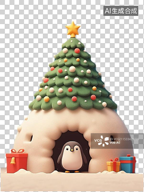 【AI数字艺术】3D 毛毡企鹅，黑羽白腹，圆身短翼，憨态摇摆于冰雪极地。群居萌物，尽显耐寒特性，可爱至极。图片素材