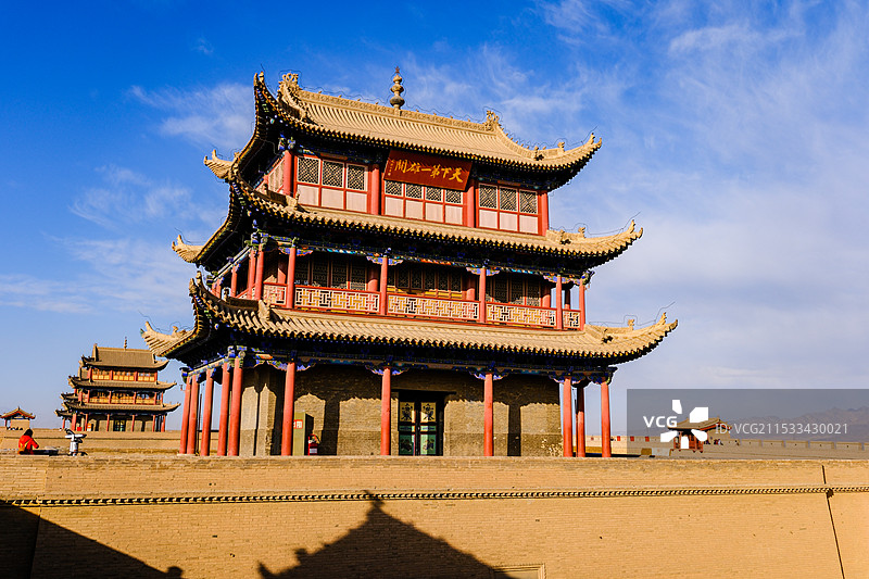 中国甘肃嘉峪关市，嘉峪关城楼，嘉峪关光化门，嘉峪关柔远门，会极门，城墙，长城，游击将军府图片素材