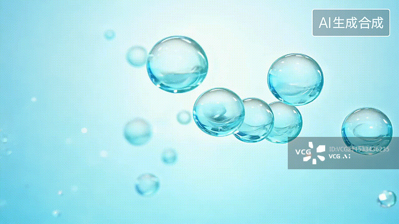 【AI数字艺术】三维渲染蓝色气泡分子精华背景动图图片素材