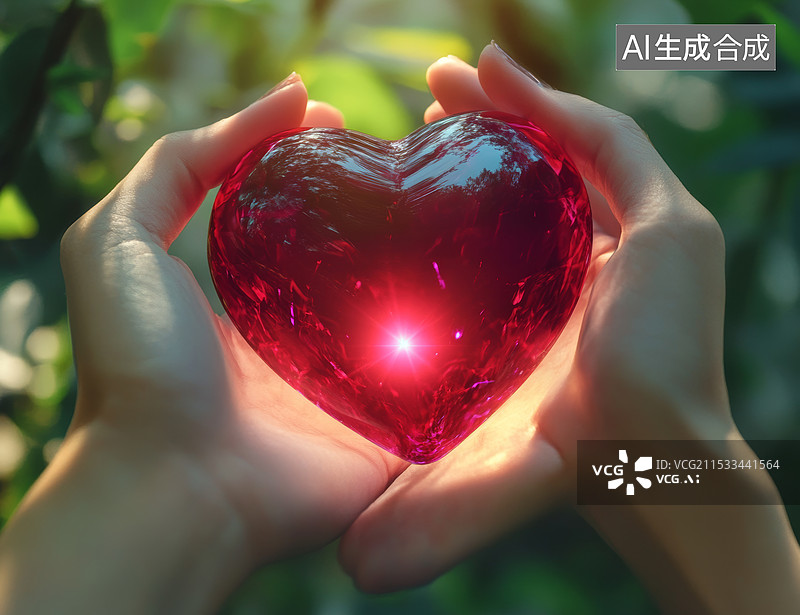【AI数字艺术】一双手戴着白色手套，捧着一颗红色的心形物体。这可能象征着医疗保健、爱心和关怀。图片素材