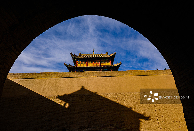 中国甘肃嘉峪关市，嘉峪关城楼，嘉峪关光化门，嘉峪关柔远门，会极门，城墙，长城，万里长城西端起点图片素材