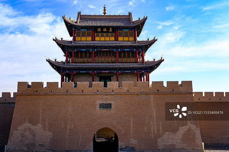 中国甘肃嘉峪关市，嘉峪关城楼，嘉峪关光化门，嘉峪关柔远门，会极门，城墙，长城，万里长城西端起点图片素材