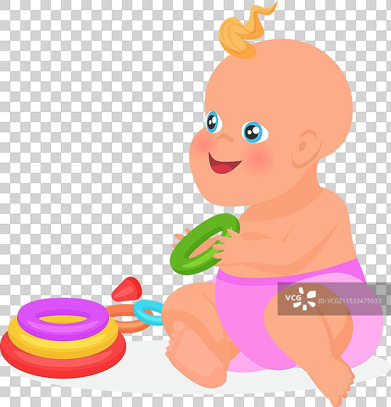 穿着尿布的新生儿手握彩虹环图片素材