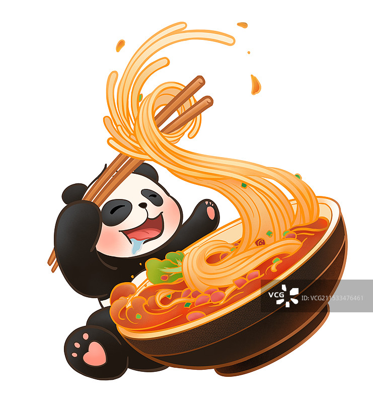 熊猫吃面插画图片素材