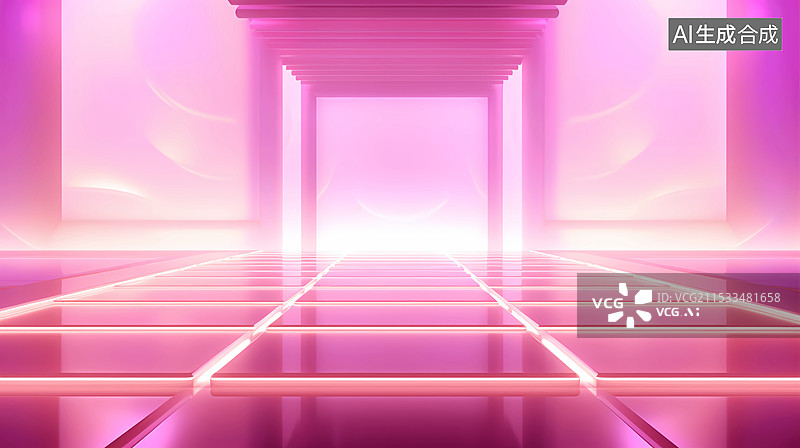 【AI数字艺术】品红色霓虹灯建筑空间商务科技背景图片素材