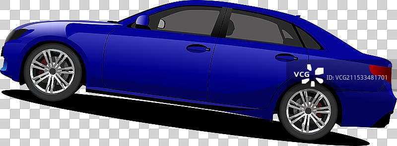 手绘的蓝色轿车在路上行驶图片素材