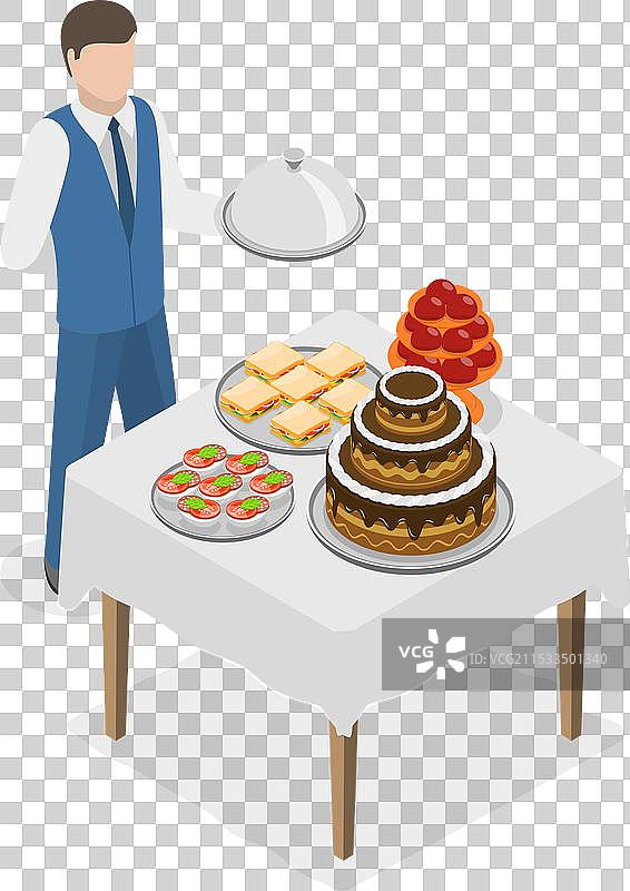 3D等距平面餐饮服务图标集图片素材