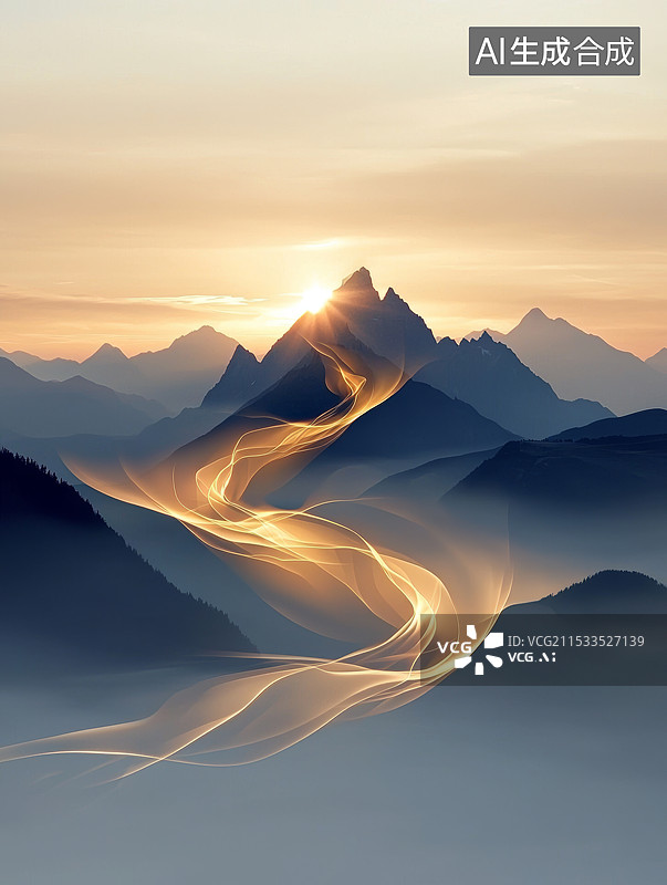 【AI数字艺术】新中式梦幻风格山水画图片素材