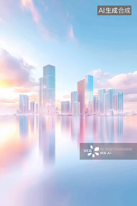 【AI数字艺术】梦幻城市日出场景图片素材