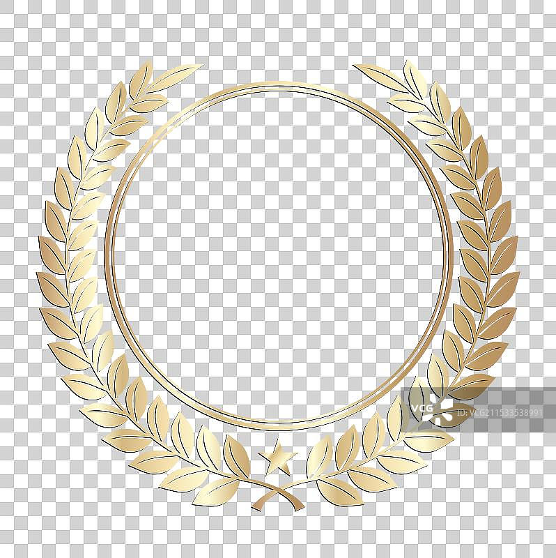 金色月桂花环圆形标志图片素材