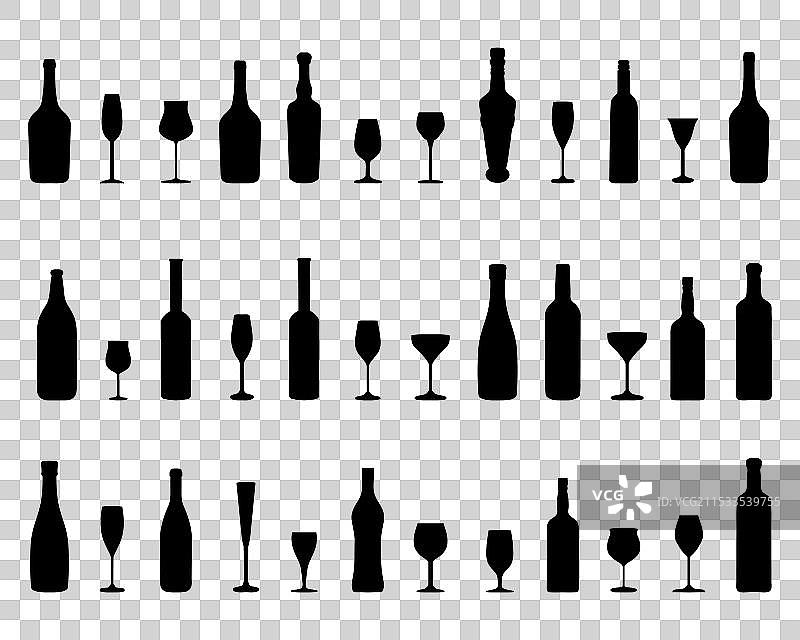酒杯和酒瓶的剪影图片素材