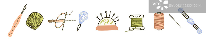 一套针线活缝纫或刺绣工具图片素材
