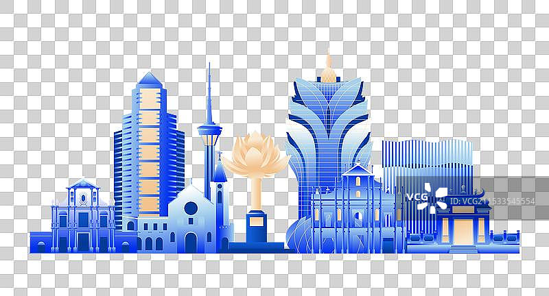 蓝色澳门城市建筑科技现代插画图片素材